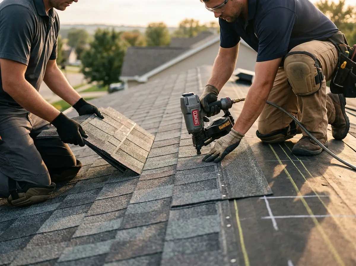 Professional roofer working on a residential roof in Winnemucca